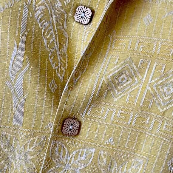 Jamaica Jaxx 100% Silk Jacquard Palm Frond Hawaiian Shirt Yellow XXL Banana Leaf - Picture 3 of 6